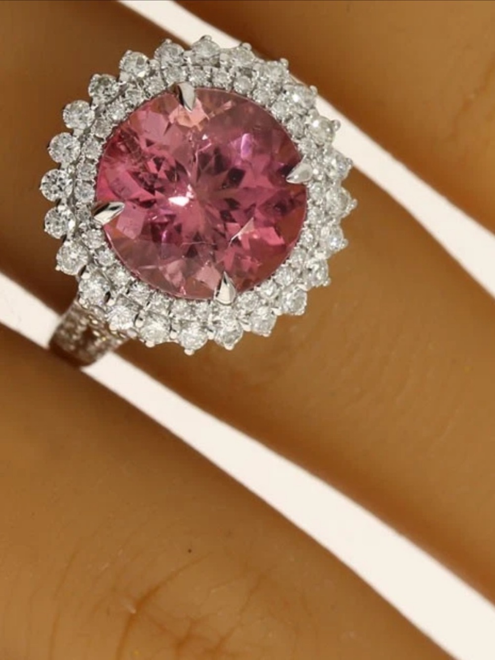 Pink tourmaline Cocktail Ring with Double diamond Accents!